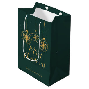 Chic Green Gold Ornaments Company Christmas Party Medium Gift Bag