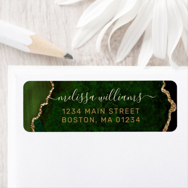 Chic Green Gold Parties scintillant Agate Monogram (En situation)