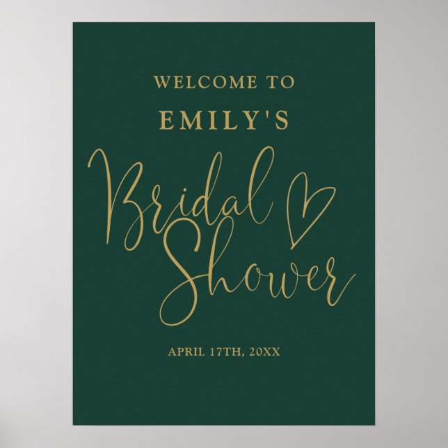 Chic Green Gold Script Bridal Shower Welcome Sign (Front)