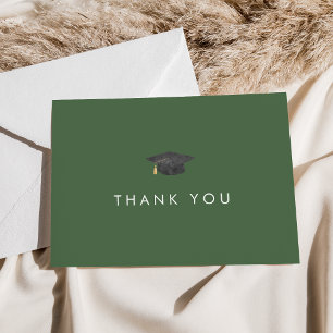 Chic Green Grad Cap Graduation Thank You Card