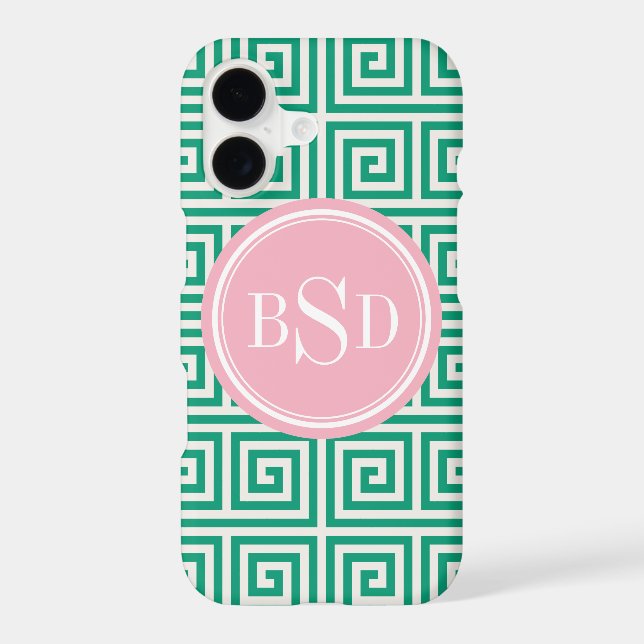 Chic green greek key geometric patterns monogram (Back)