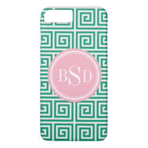 Chic green greek key geometric patterns monogram Case-Mate iPhone case