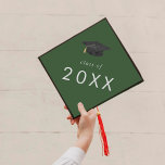 Chic Green Hat Class Year Graduation Cap Topper<br><div class="desc">This chic green hat class year graduation cap topper is perfect for a modern graduation. The simple design features classic dark forest hunter green and white typography with a black and gold watercolor graduation hat.

Personalize your graduation cap with the year.</div>