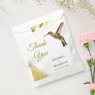 Chic Green Hummingbird and Gold Dust Wedding Favour Bag