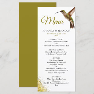 Chic Green Hummingbird and Gold Dust Wedding Menu