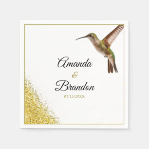 Chic Green Hummingbird and Gold Dust Wedding Napkin