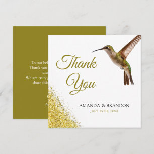 Chic Green Hummingbird and Gold Dust Wedding Thank You Card