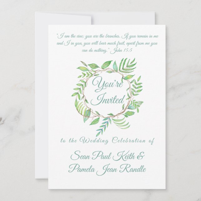 Chic Green Leaf Wreath with Business Verse  Classi Invitation (Front)
