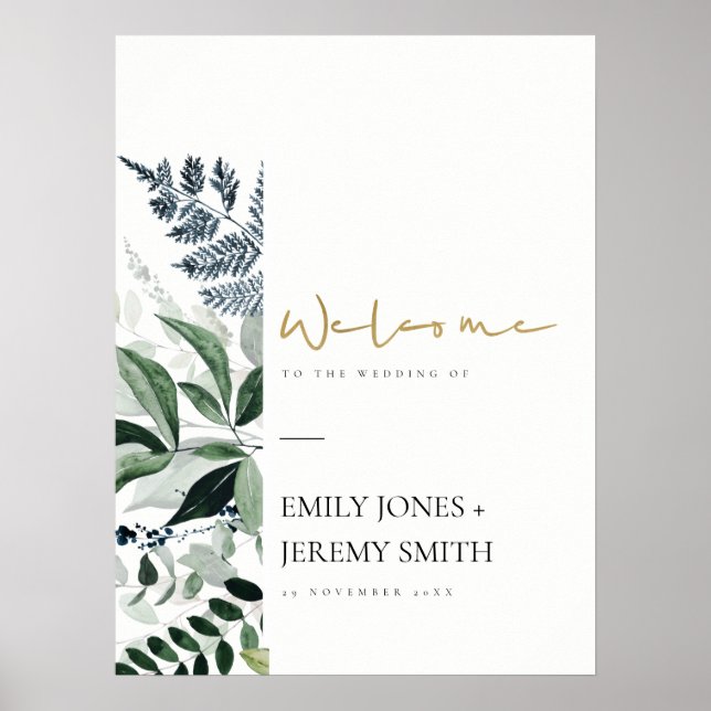 Chic Green Leafy Tropical Foliage Wedding Welcome Poster (Front)