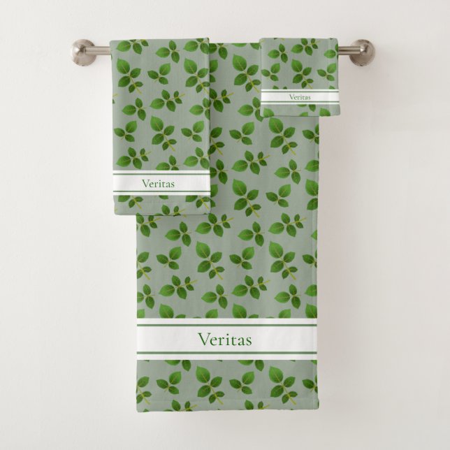 Chic Green Leaves on Laurel Green Bath Towel Set (Insitu)