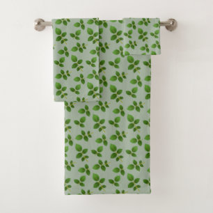 Chic Green Leaves on Laurel Green Bath Towel Set