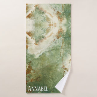 Chic , green marble with gold veins bath towel