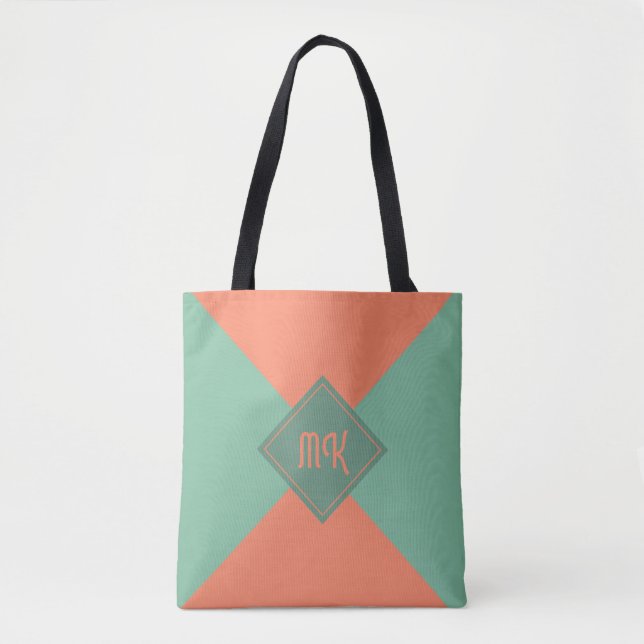 Chic Green Monogrammed Tote Bag (Front)