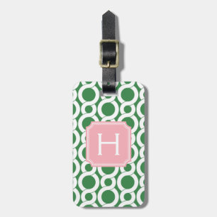 Chic green Moroccan circle pattern monogram Luggage Tag