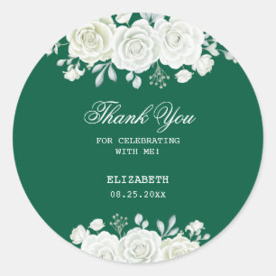 Chic Green Pastel White Rose Greenery Birthday Classic Round Sticker