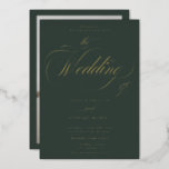 Chic green photo calligraphy wedding<br><div class="desc">Chic and elegant real gold foil and Christmas winter green photo calligraphy wedding invitation.With a beautiful brush calligraphy script.</div>