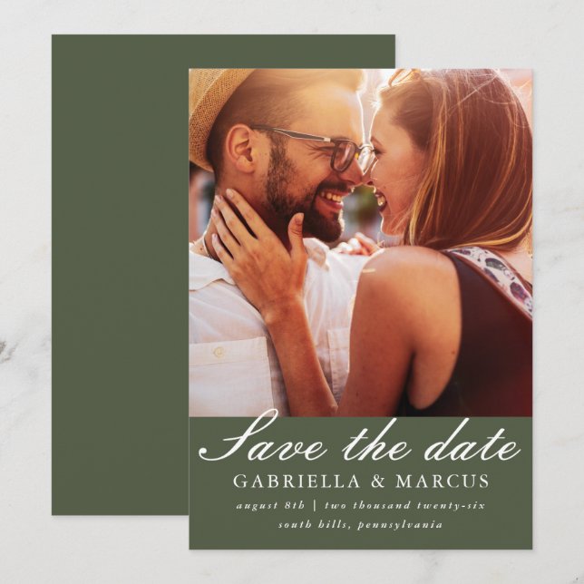 Chic Green Photo Wedding Save The Date (Front/Back)