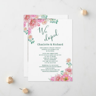 Chic Green & Pink Floral Watercolor wedding photo Announcement