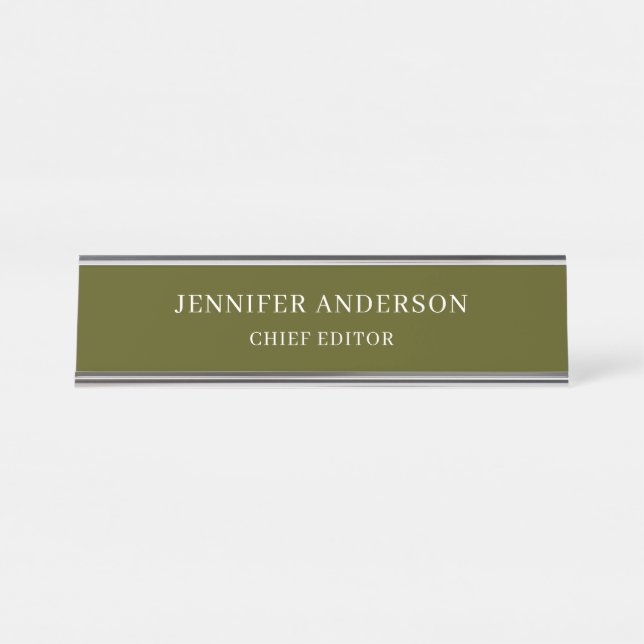 Chic Green Professional Modern Plain Minimalist Desk Name Plate (Front)