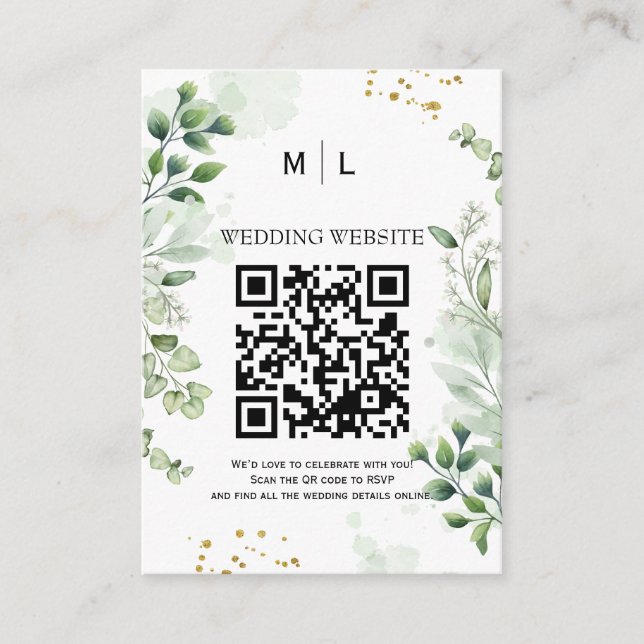 Chic Green QR Code Enclôture Invitation (Devant)