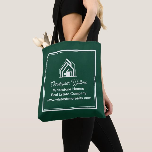 Chic Green Real Estate Company Customized Realtor Tote Bag (Close Up)