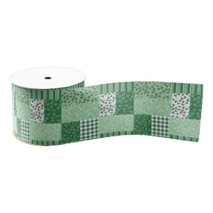 Chic Green Shamrocks Faux Patchwork Ribbon Grosgrain Ribbon
