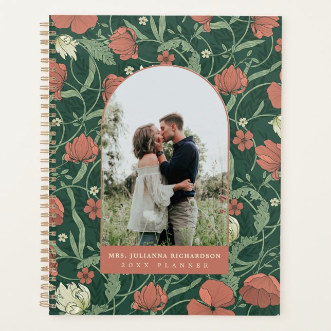 Chic Green & Terracotta Floral Arch Photo Planner (Front)