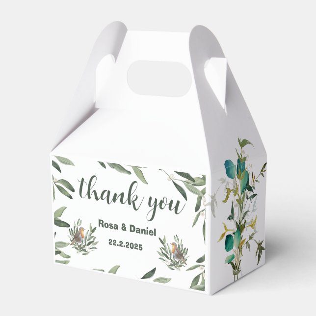 Chic Green Watercolor Wedding Favour Box (Front Side)