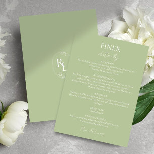 Chic Green Wedding Details Floral Monogram  Enclosure Card