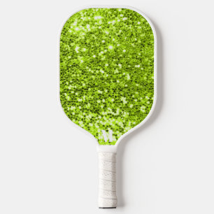 Chic Green White Glittery Sparkles Modern Monogram Pickleball Paddle