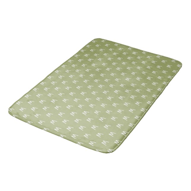 Chic Green White Monogram Bath Mat (Angled)