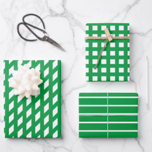 Chic green white stripes plaid grid pattern modern wrapping paper sheet
