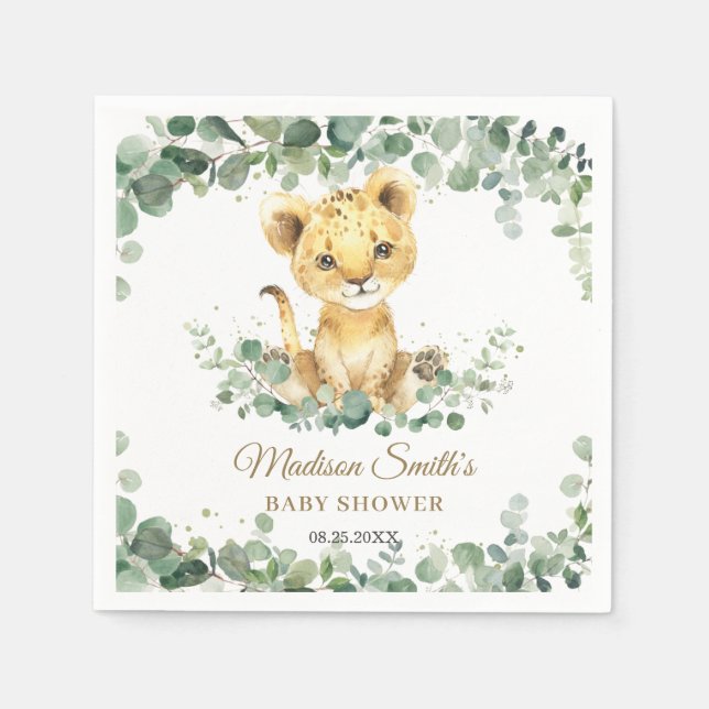 Chic Greenery Adorable Lion Cub Boy Baby Shower  Napkin (Front)