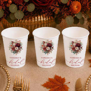 Chic greenery boho style bridal shower paper cups