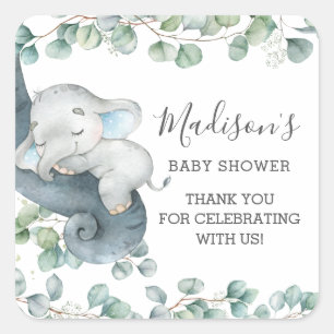 Chic Greenery Cute Elephant Boy Thank You Favor Square Sticker