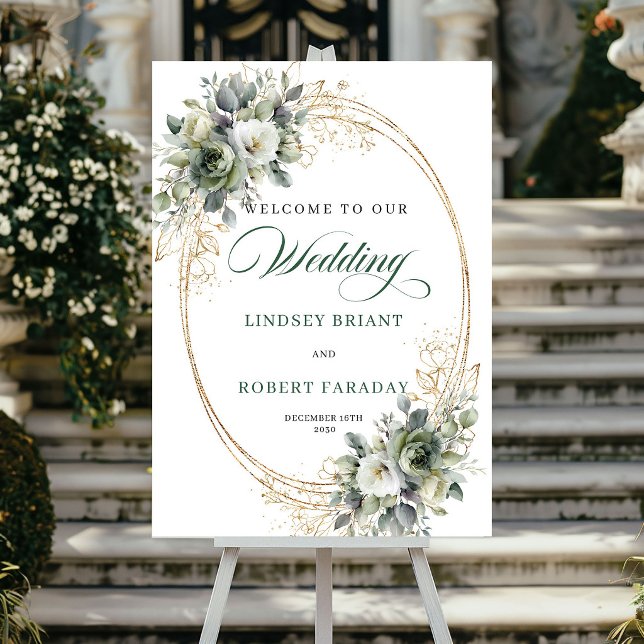 Chic Greenery Foliage Wedding Welcome Poster (Chic Greenery Foliage Wedding Welcome Poster)