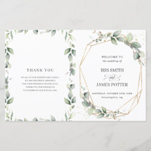 Chic Greenery Geometric Folded Wedding Program 