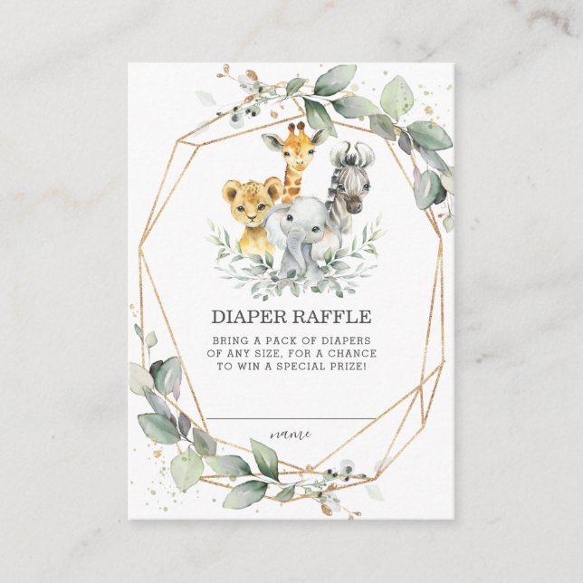 Chic Greenery Jungle Animals Baby Diaper Raffle Enclosure Card (Front)