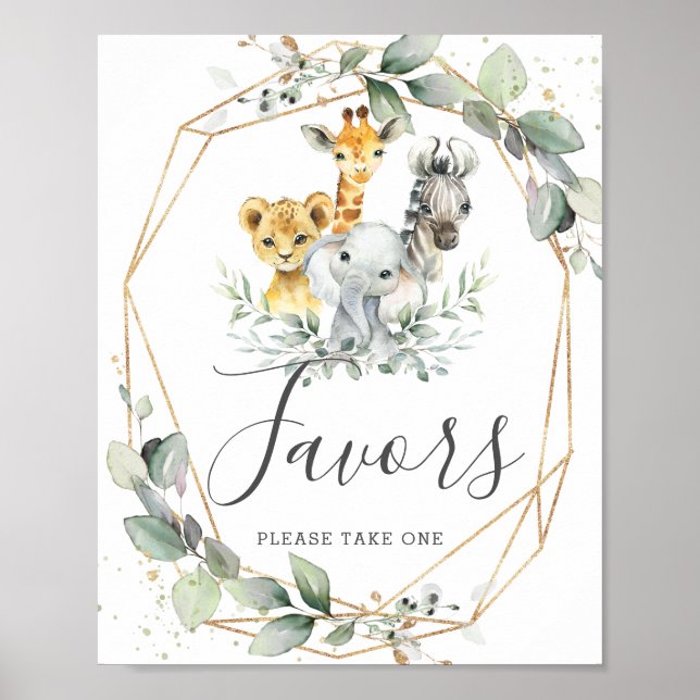 Chic Greenery Jungle Animals Baby Shower Favours Poster (Front)
