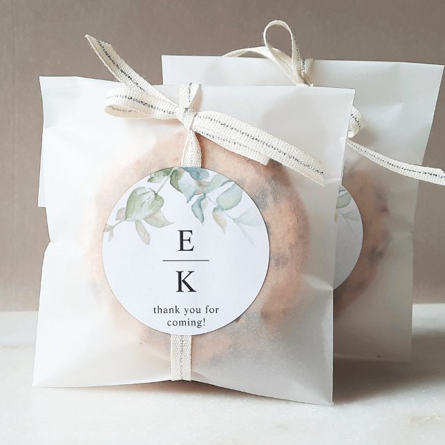 Chic Greenery Monogram Wedding Favour Classic Round Sticker (Creator Uploaded)
