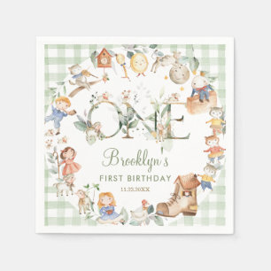 Chic Greenery Nursery Rhyme 1st Birthday Neutral Napkin