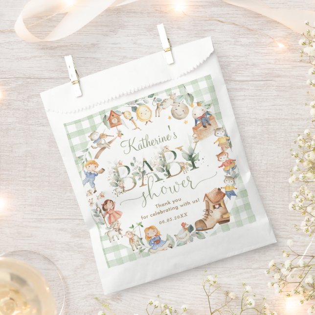 Chic Greenery Nursery Rhyme Neutral Baby Shower Favour Bag (Clipped)