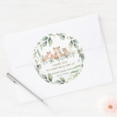 Chic Greenery Woodland Animals Baby Shower Favours Classic Round Sticker (Envelope)