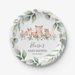 Chic Greenery Woodland Animals Baby Shower Neutral Paper Plate