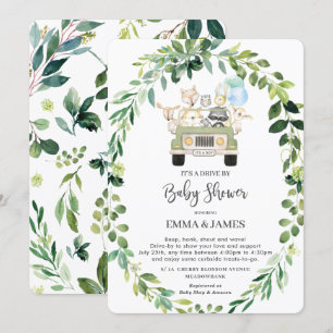 Chic Greenery Woodland Drive By Baby Shower Parade Invitation