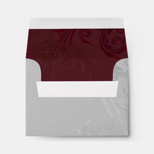 Chic Grey and Burgundy Flourish Custom Envelope (Back (Bottom))