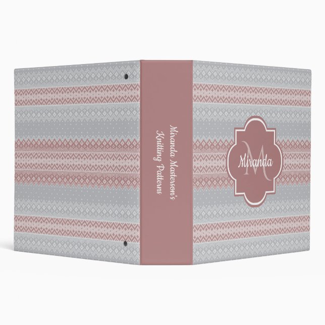 Chic Grey and Dusky Pink Knit Stripes and Monogram Binder (Background)