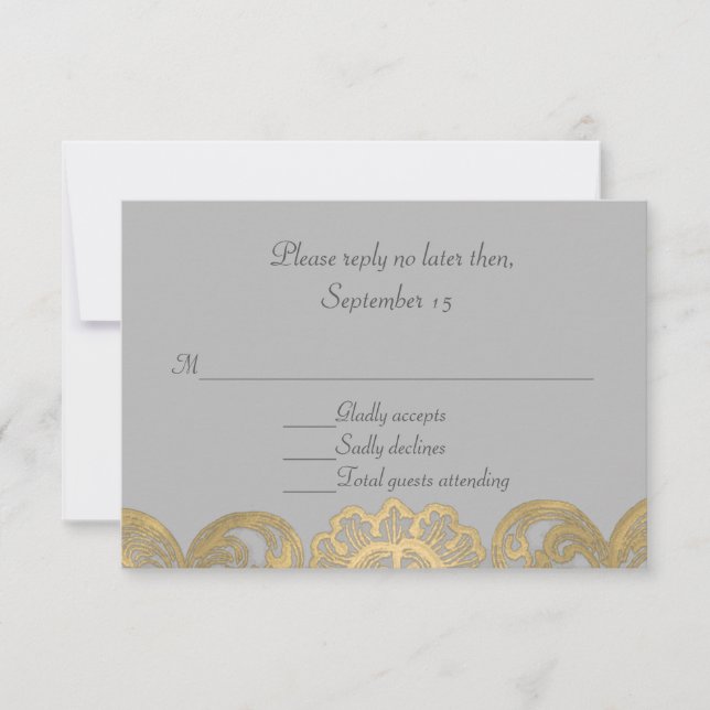 Chic Grey and Gold Wedding RSVP Card (Front)