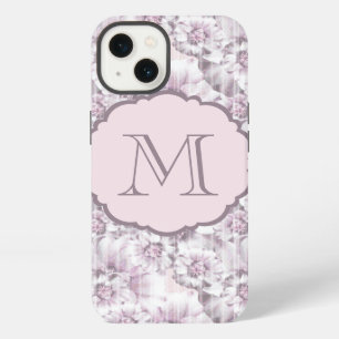 Chic Grey and Pink Floral Pattern Monogram iPhone 13 Case
