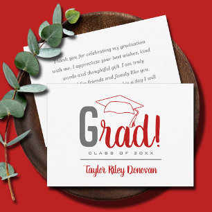 Chic Grey and Scarlet Red Grad Cap Graduation Card